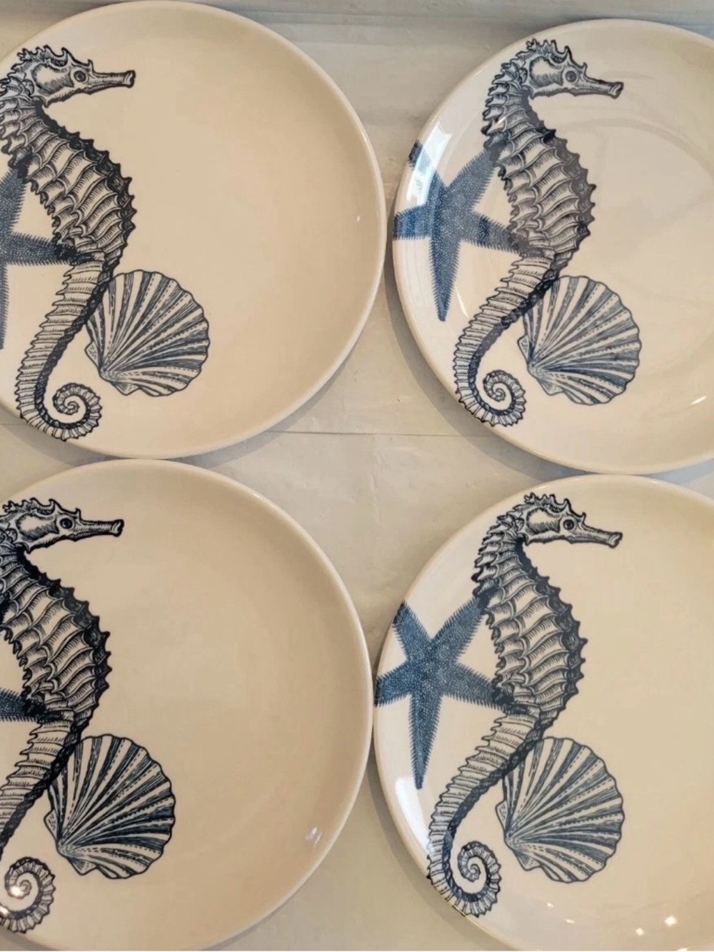 4ct 222 Fifth Melamine 9” Salad Luncheon Plates Seahorse Coastal Nautical Sigrid